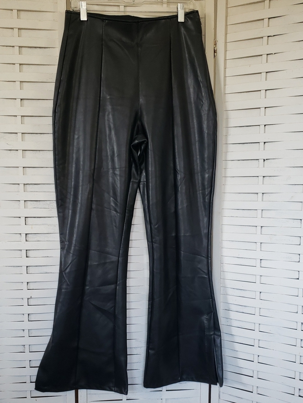 Abercrombie & Fitch Black Faux Leather Flare Pants Size L New
